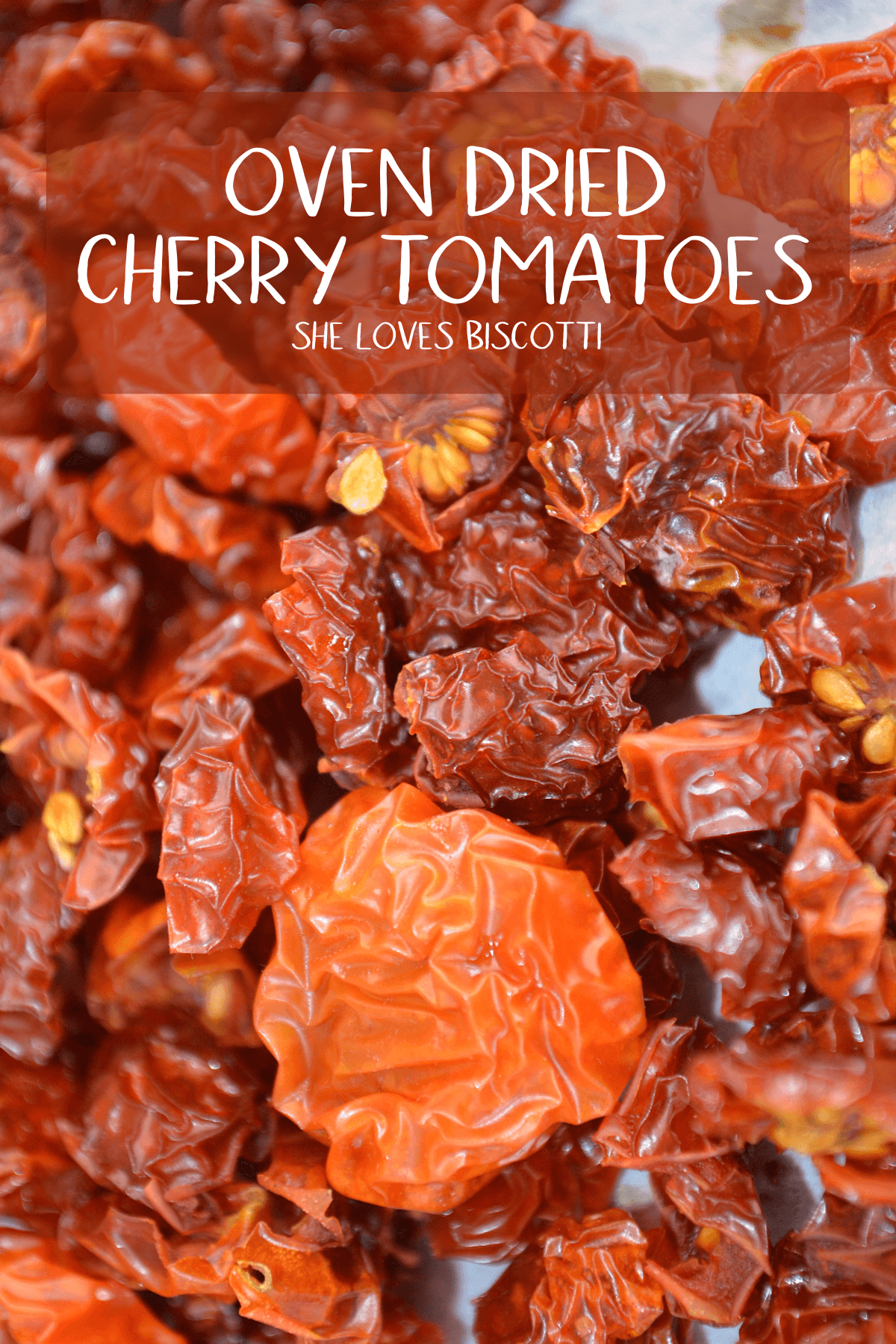 Oven dried Cherry Tomatoes - A DIY on how to make homemade Oven Dried Tomatoes It's almost impossible to believe but once cherry tomatoes are dried, the sweetness is intensified. These dried cherry tomatoes will enhance the flavors in almost any recipe #shelovesbiscotti #omelettes, #frittatas, #salads, #pastas #pesto #soups and so much more!!! #ovendriedtomatoes #sundriedtomatoes #tomatoes #appetizers #summerrecipe #Italianrecipe #DIY