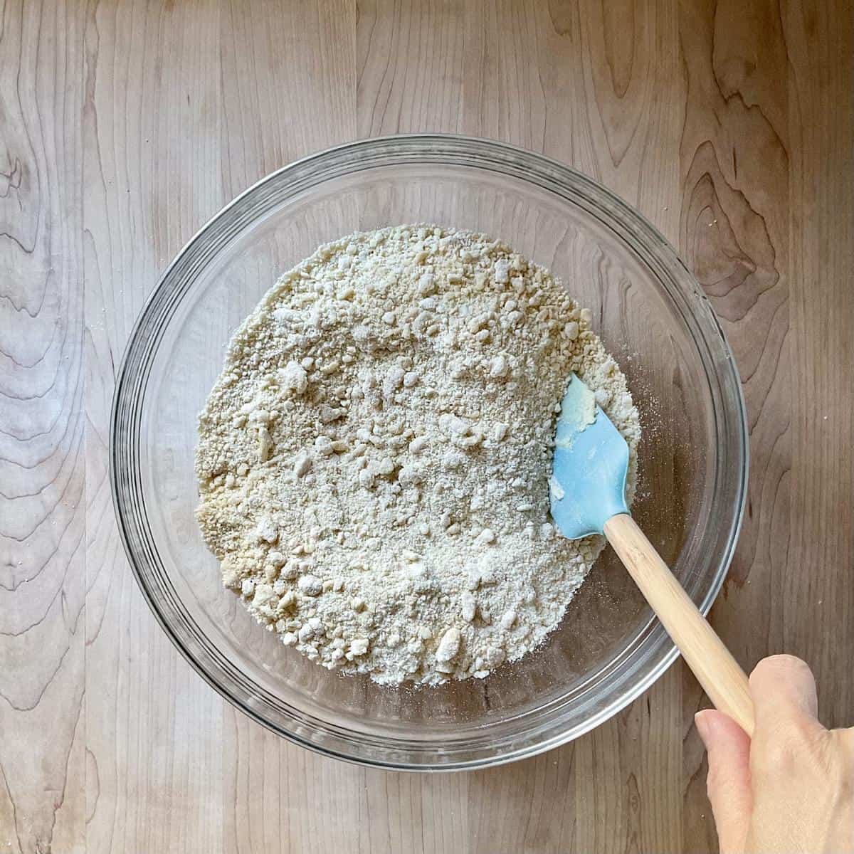 The bread crumb texture of the dough in a bowl.