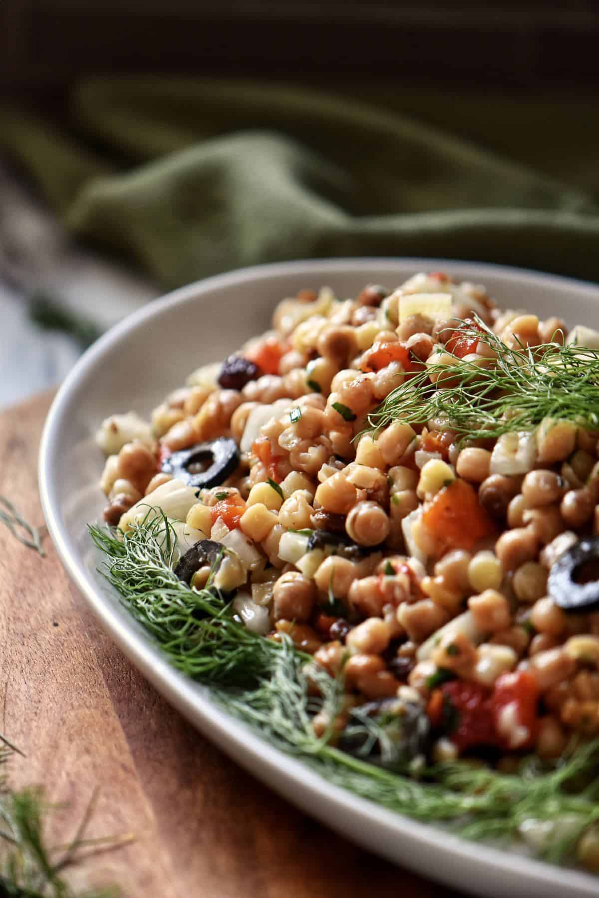 A close view of the Fregola Salad with Roasted Red Pepper.