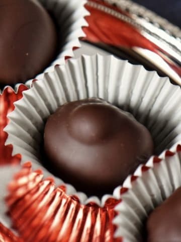 A close up photo of homemade baci chocolate.
