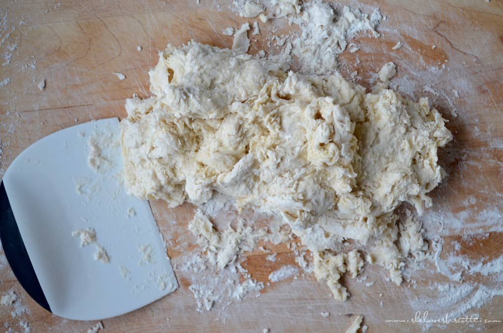 Step by step photos of how to knead together the cavatelli dough.