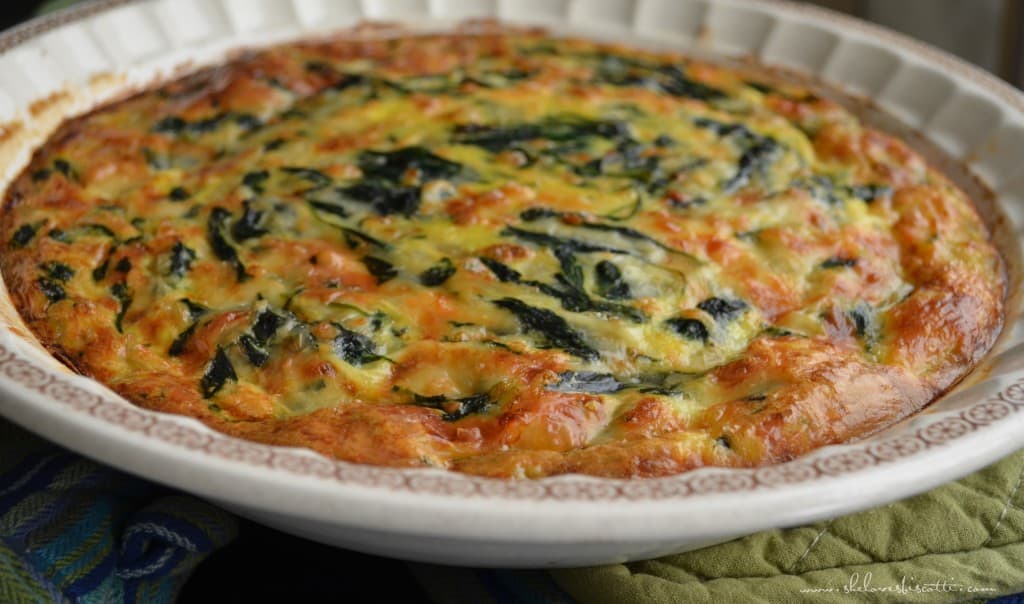 A freshly baked Crustless Spinach Quiche.