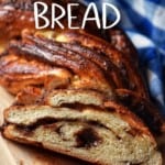The soft interior of a braided bread recipe with a chocolate filling.