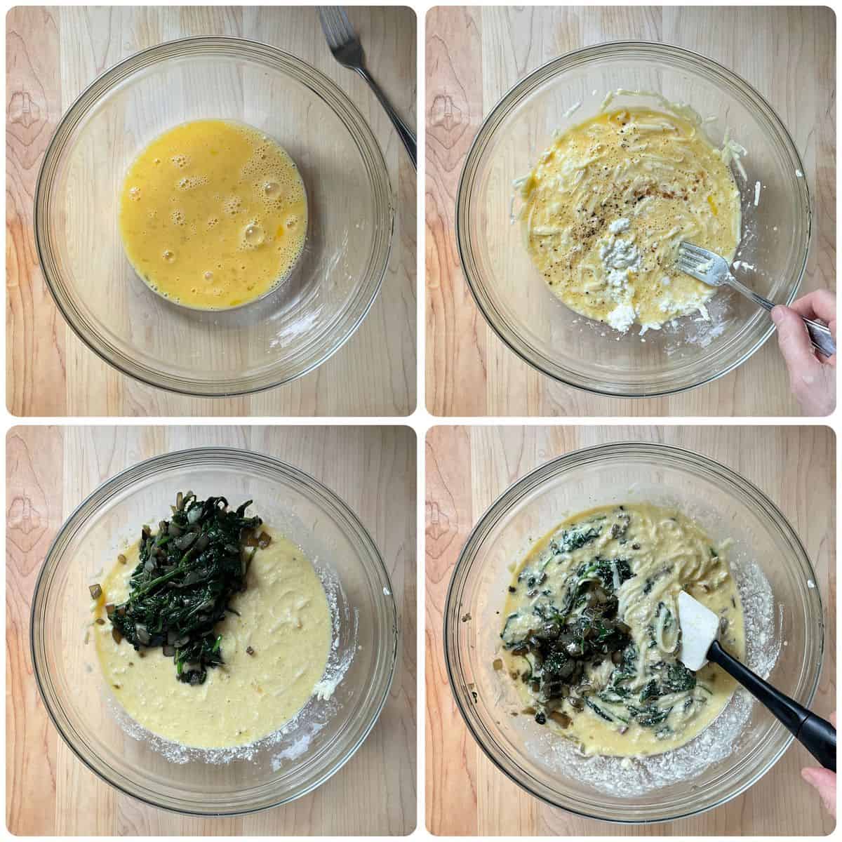 Four process shots involve combining the spinach with the cheeses.