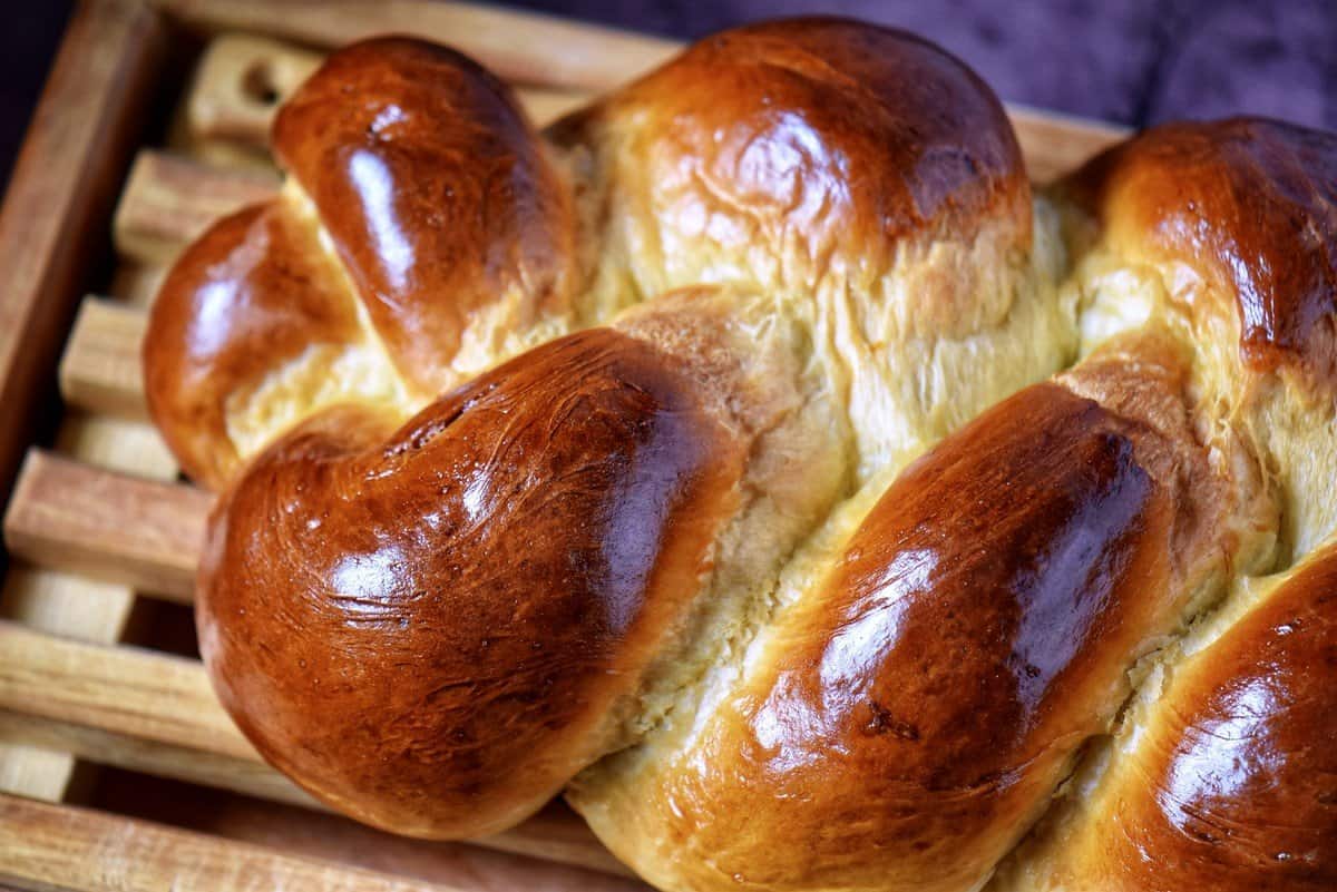 Italian sweet bread on a cutting board.