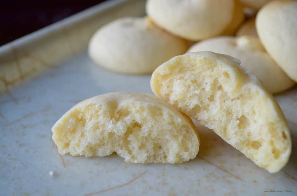 The interior cake-like texture of lemon cookies is shown.