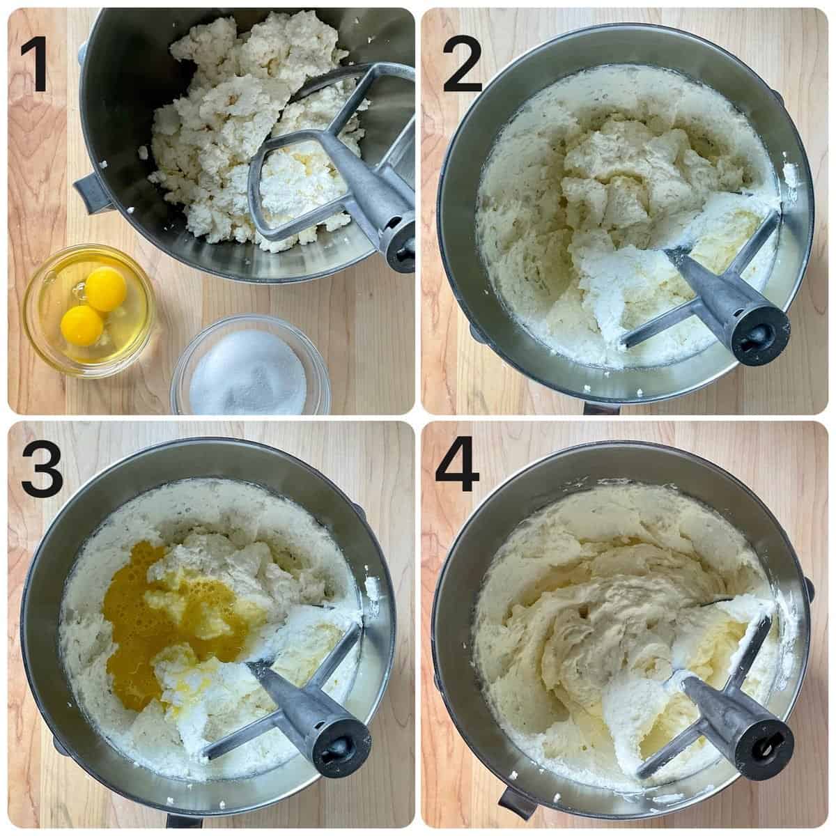 The step by step process to make the sweet ricotta filling for Italian fiadone. 