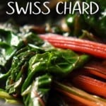 Swiss chard being sauteed in a pan.