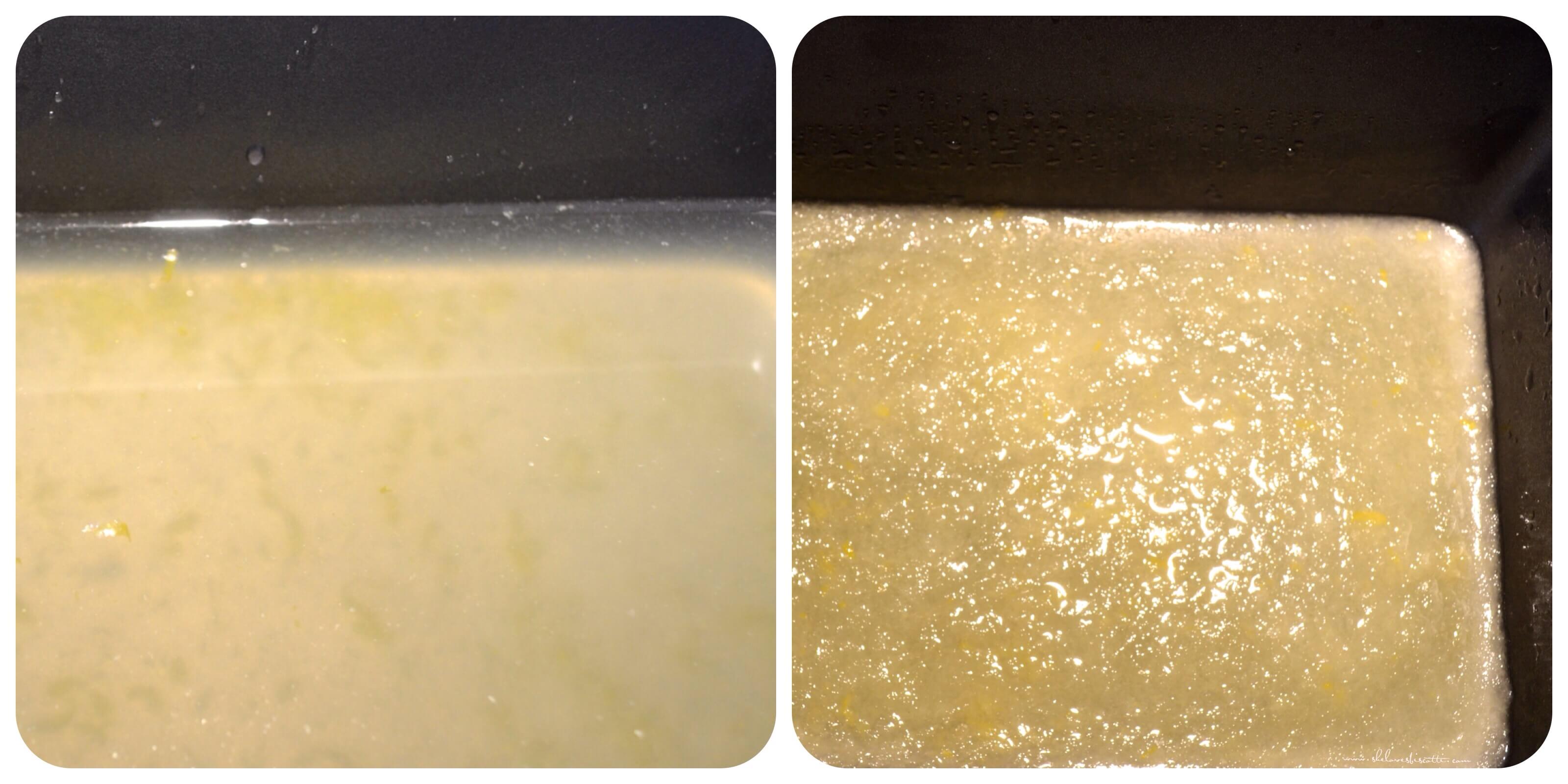 The formation of ice crystals for the lemon ice.