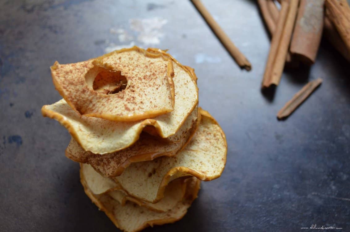 A stack of Homemade Oven Baked Apple Chips.