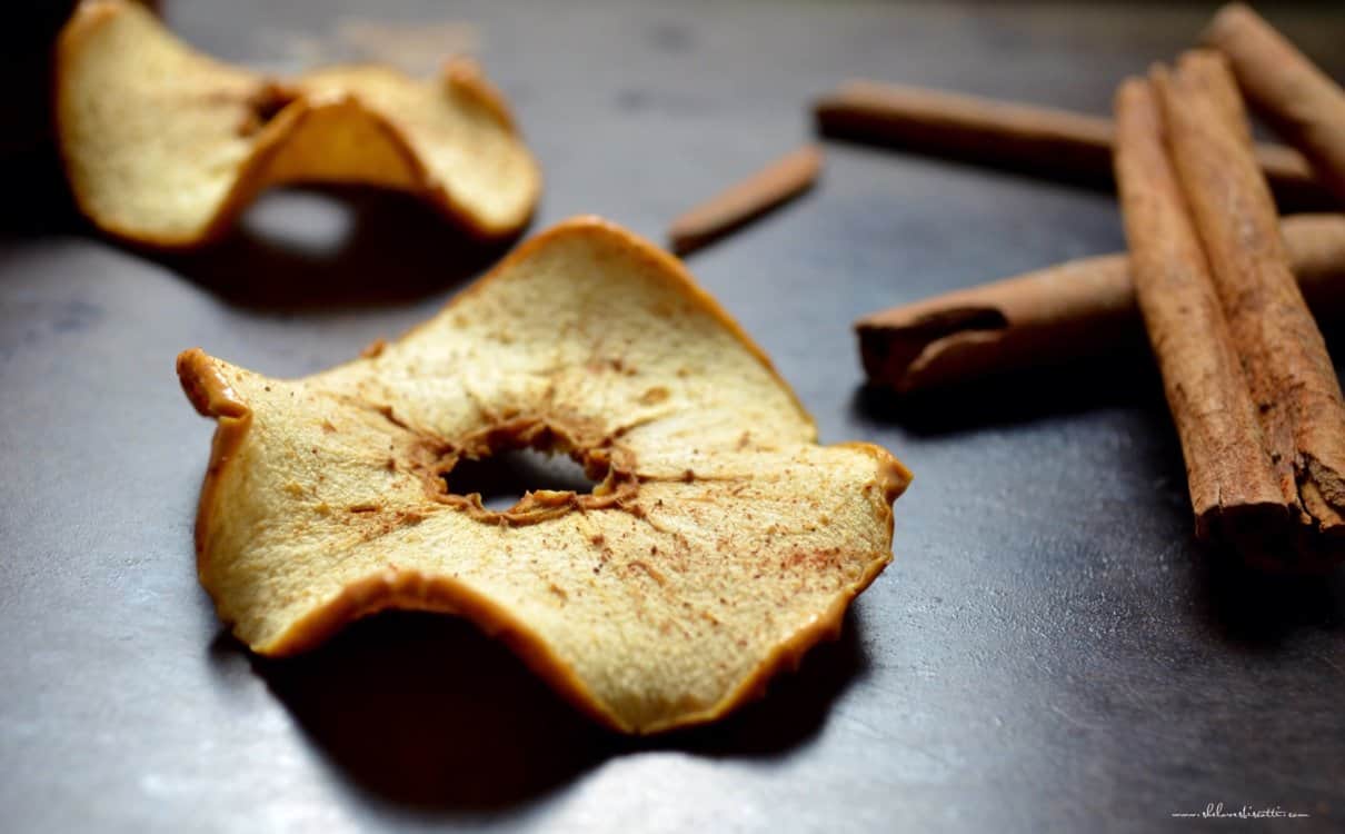 A single Homemade Oven Baked Apple Chip