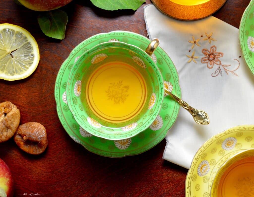 An overhead photo of herbal tea.