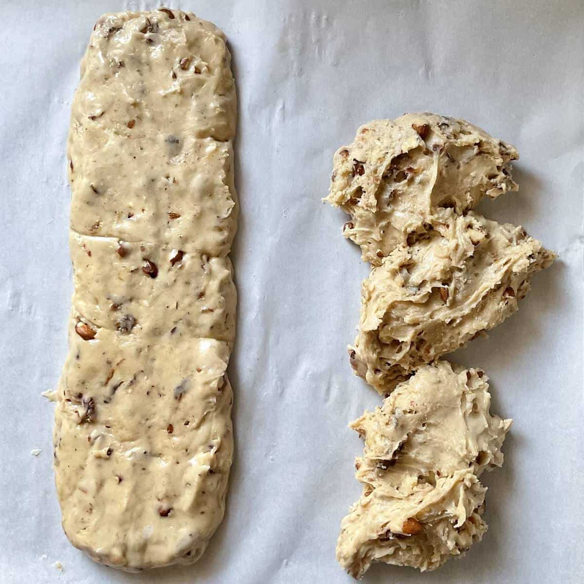 The date biscotti loaves before they are baked.