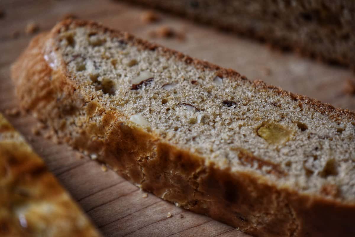 A close up of the interior of a date biscotti.