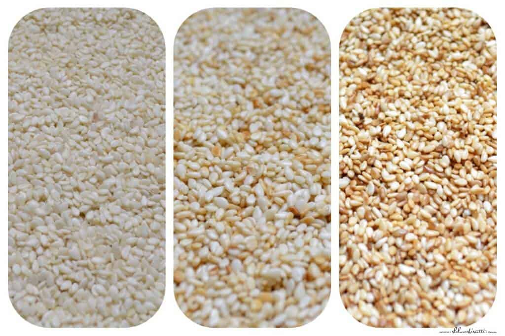 The color change of the sesame seeds is shown as a result of heating up these tiny seeds.