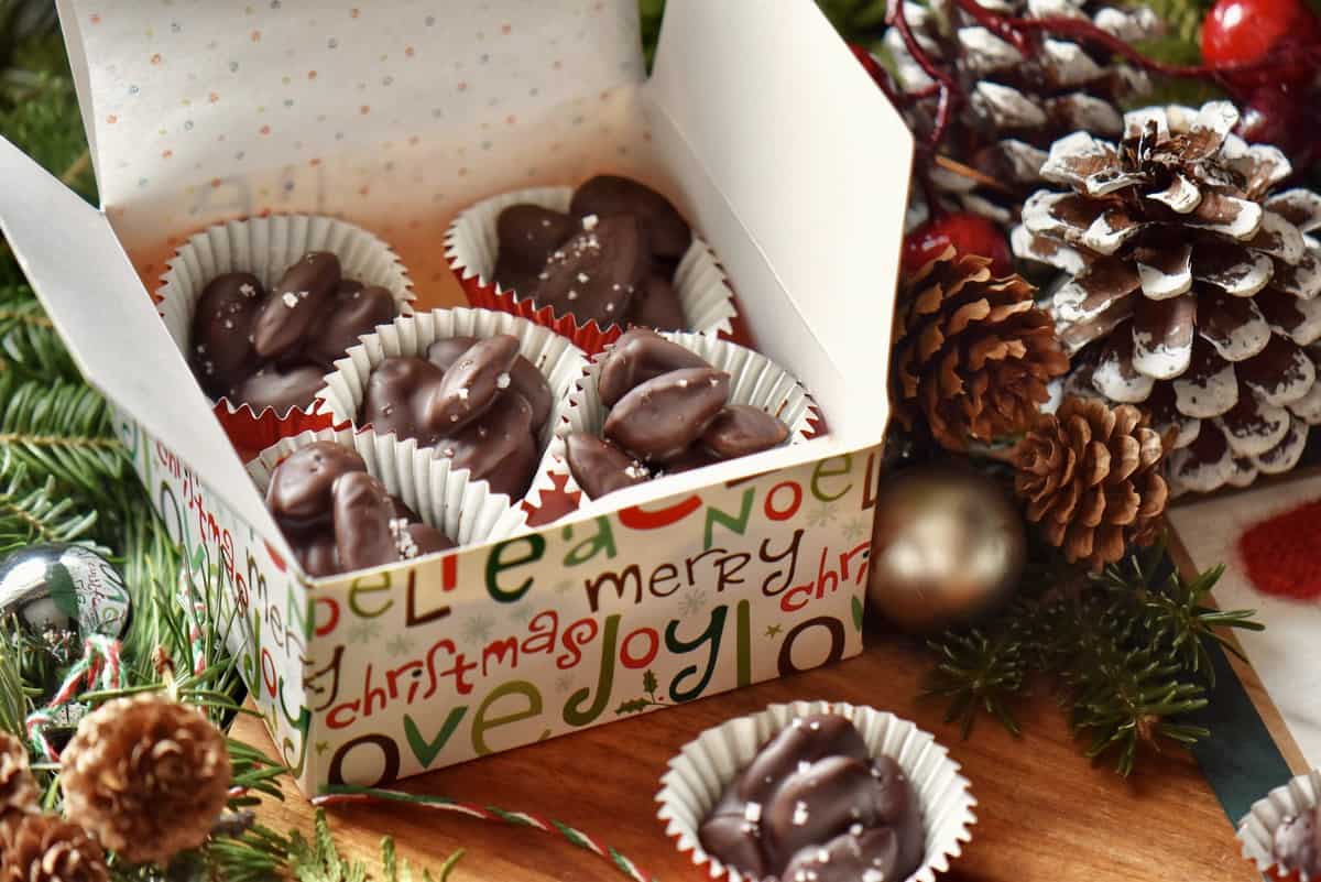 A gift box filled with homemade candy. 