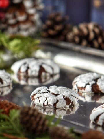 Snowcap cookies on a silver tray.