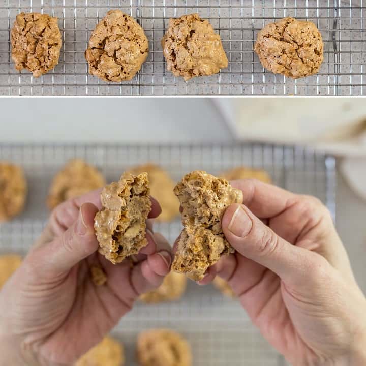 A collage of two pictures showing the exterior and interior of a brutti ma buoni cookie.