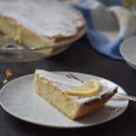 A slice of a traditional Italian Easter Ricotta pie on a white plate.