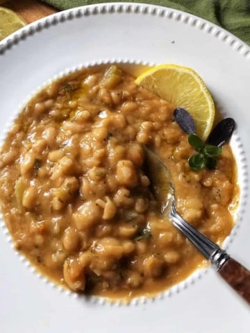 A close up picture of the Easy White Bean Soup.