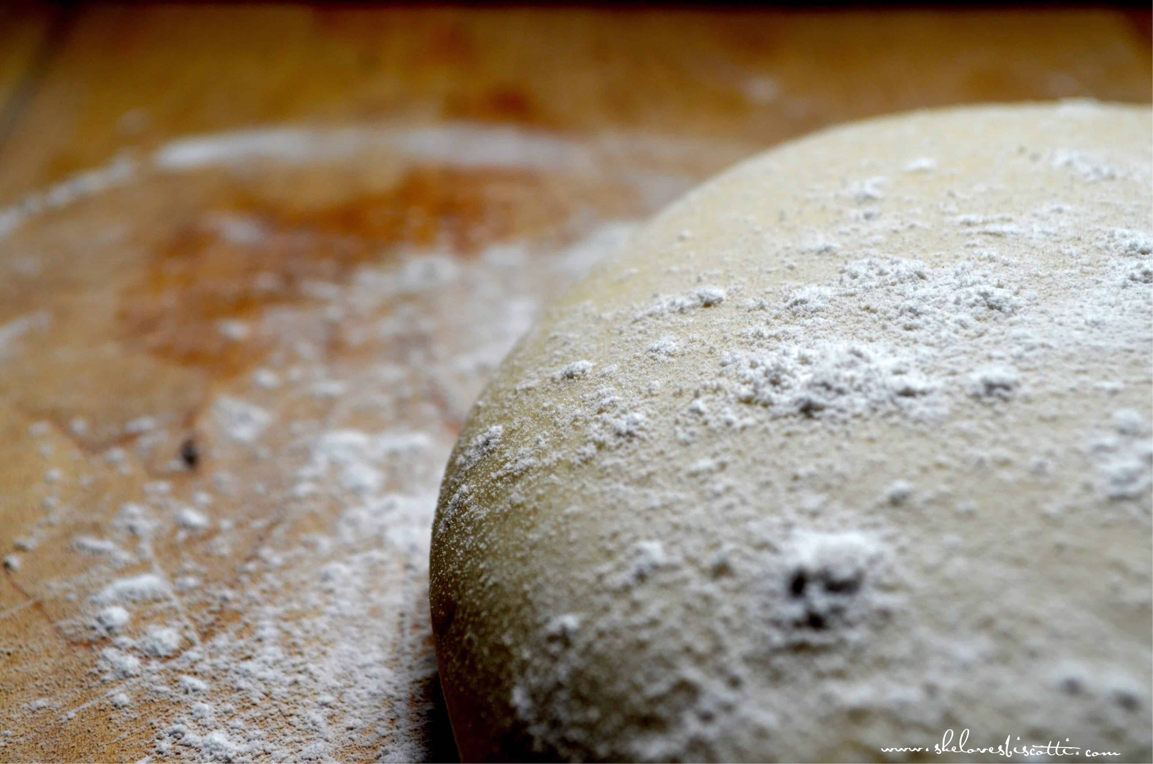 Close up photo of the ball of cavatelli dough.