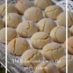 Soft amaretti cookies on silver tray.