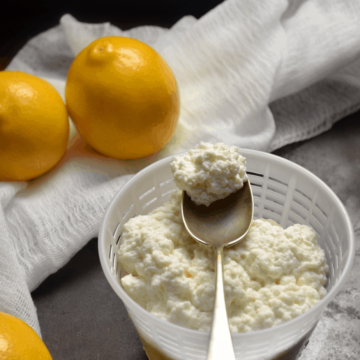 Fresh homemade ricotta cheese made with just 3 ingredients, milk, lemon juice and salt.