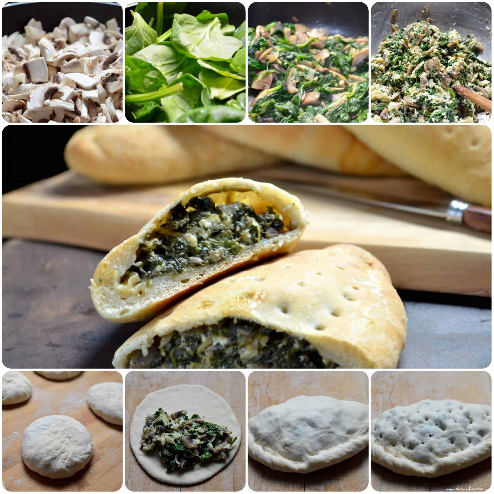 A step by step photo collage of how to make calzones.