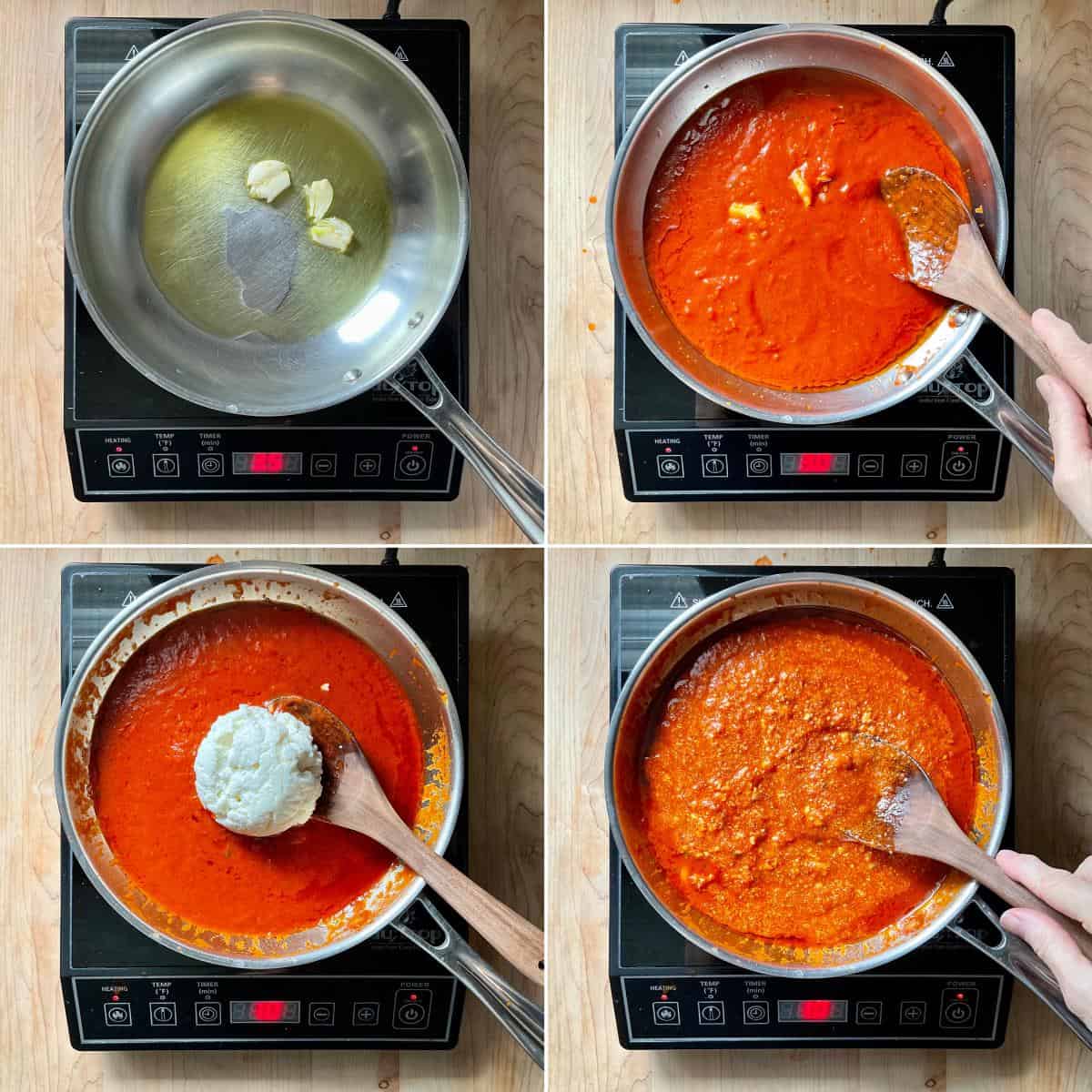 A photo collage to make a cavatelli sauce.