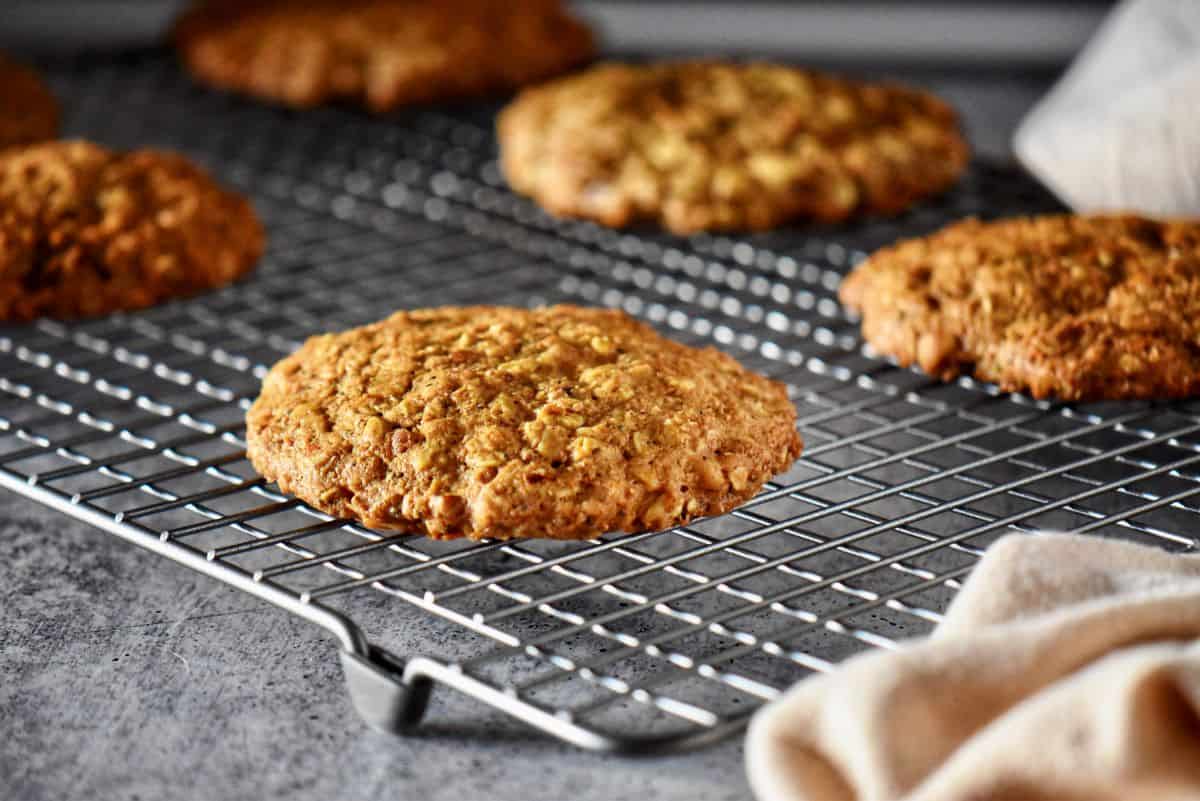 Oatmeal carrot cookies on a cooling rack.