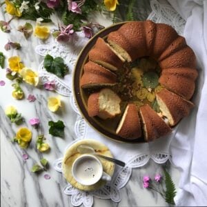 Italian ring cake with a cup of espresso.