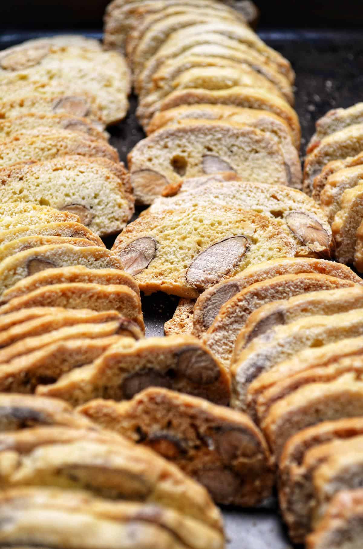 A few rows of biscotti are shown.