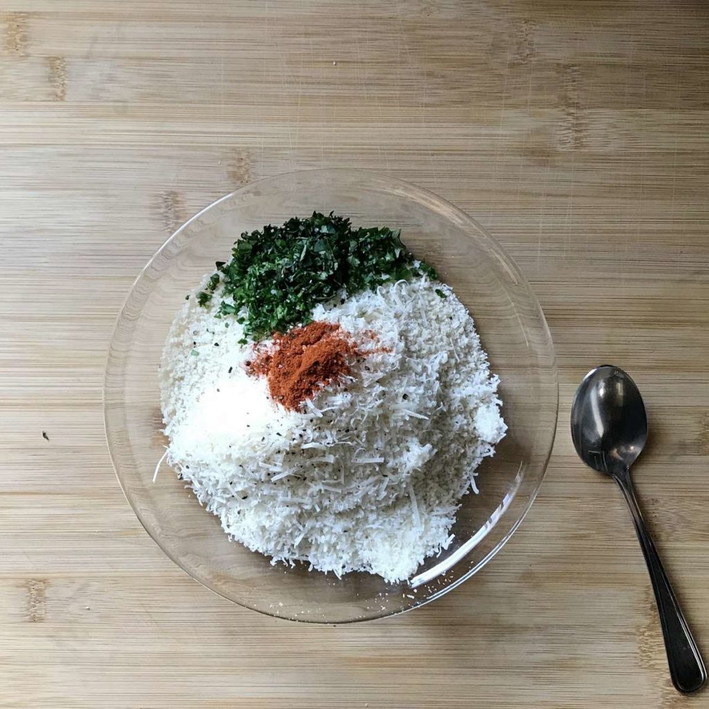 The herbs and the panko in a bowl.