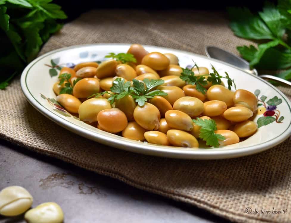 Italian Lupini Beans ready to be served,in a plate.