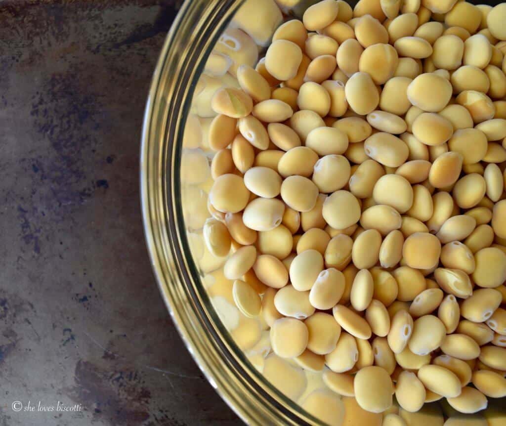 Italian Lupini Beans being soaked.