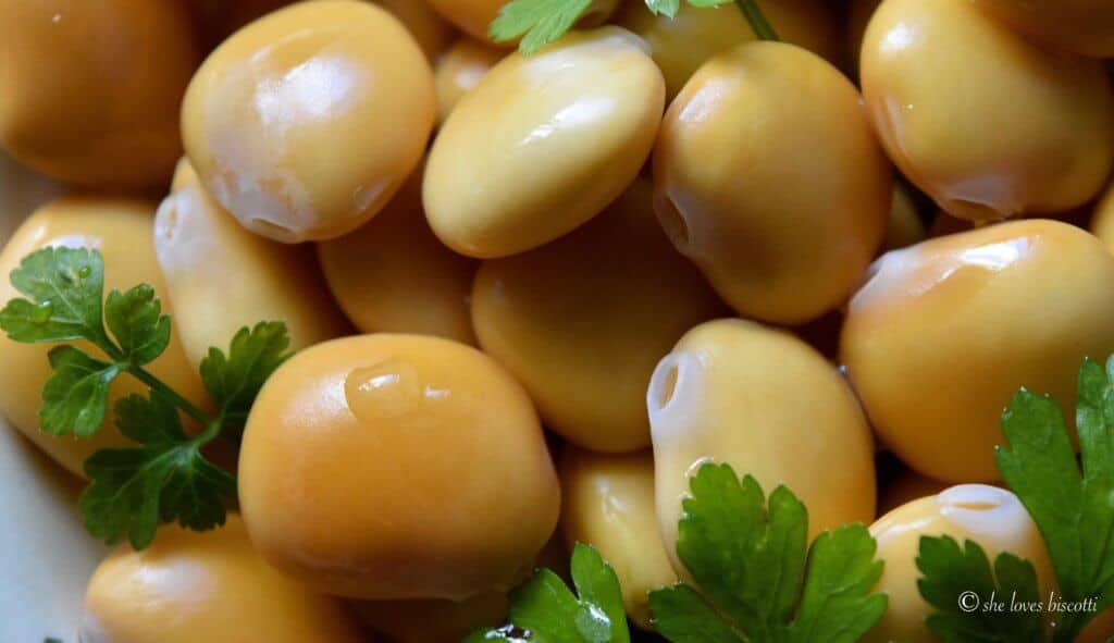 A close up view of Italian Lupini Beans