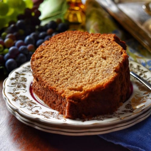 A slice of Honey Cake on a plate.
