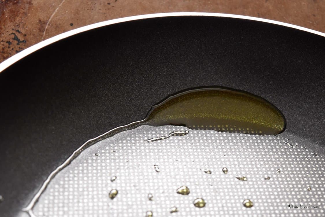 A pan with a little bit of oil is shown.