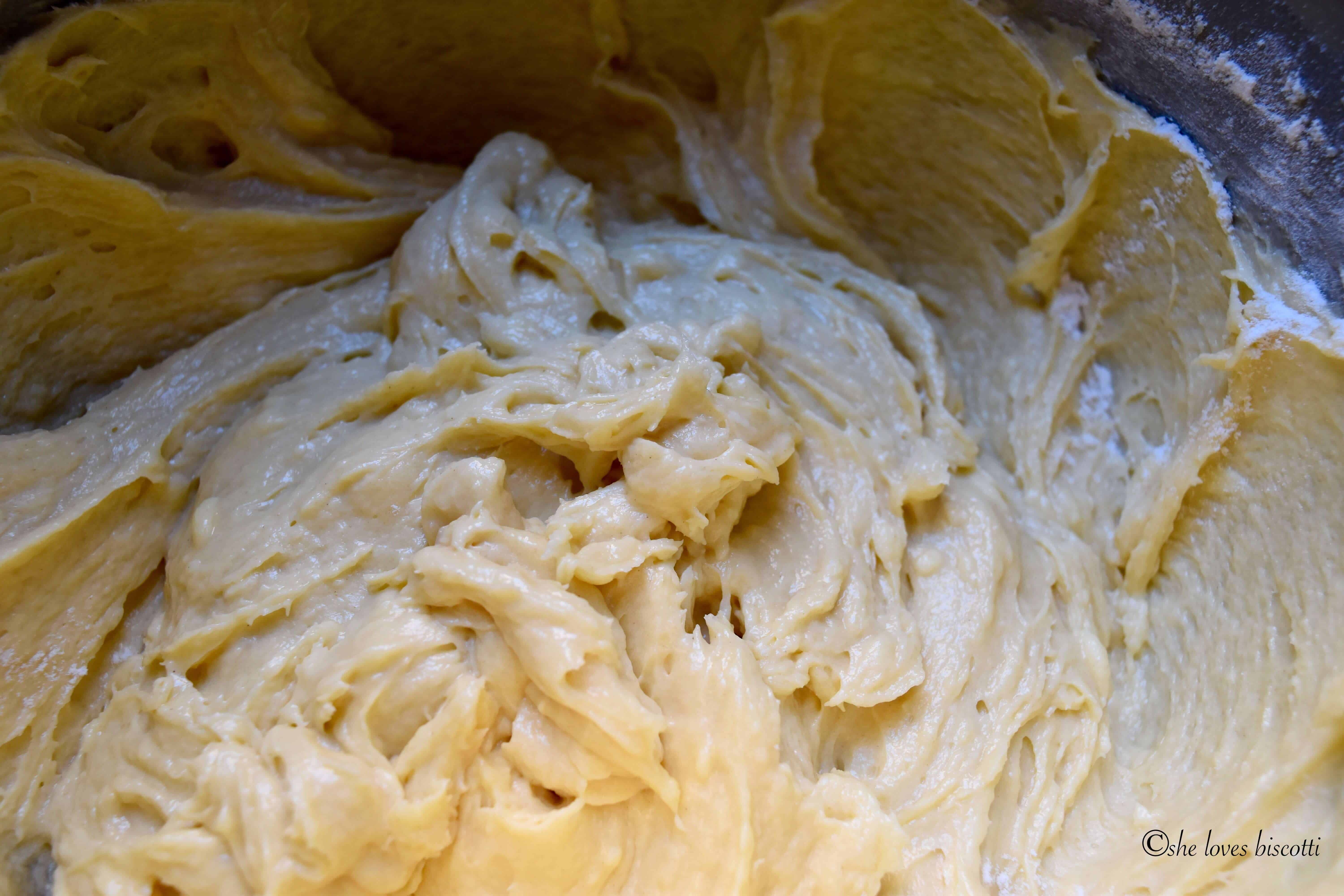 A close up shot of the cookie dough.
