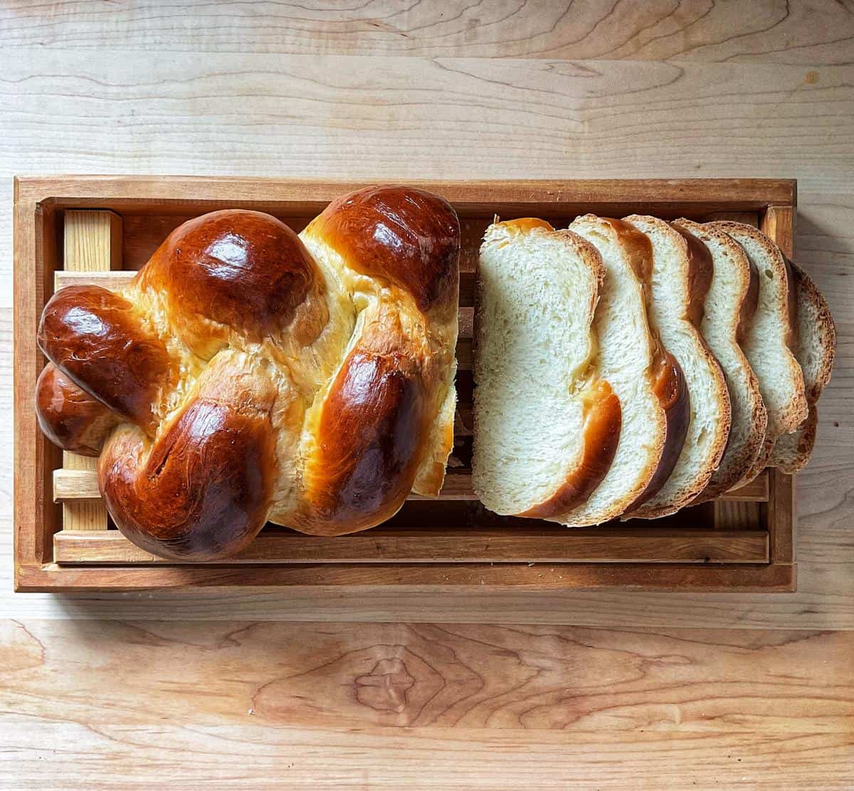 A close view of the tender crumb of Italian sweet bread.