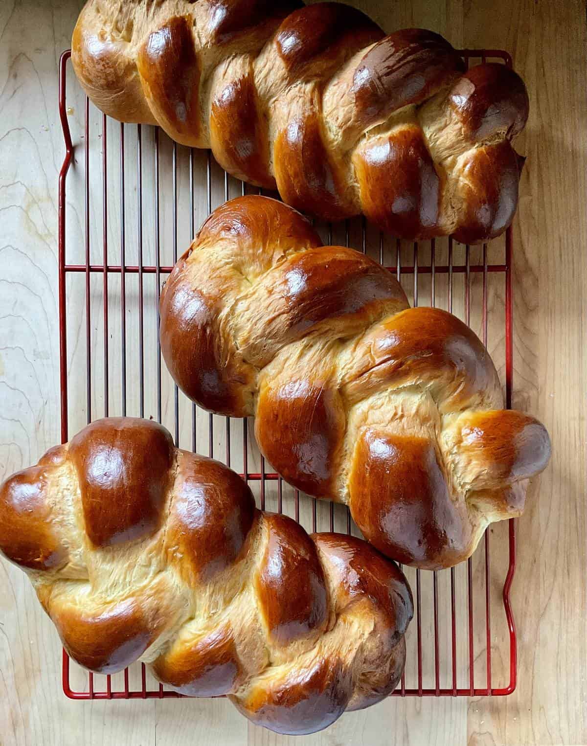 The golden color of the crust of the three braided Italian Easter bread.
