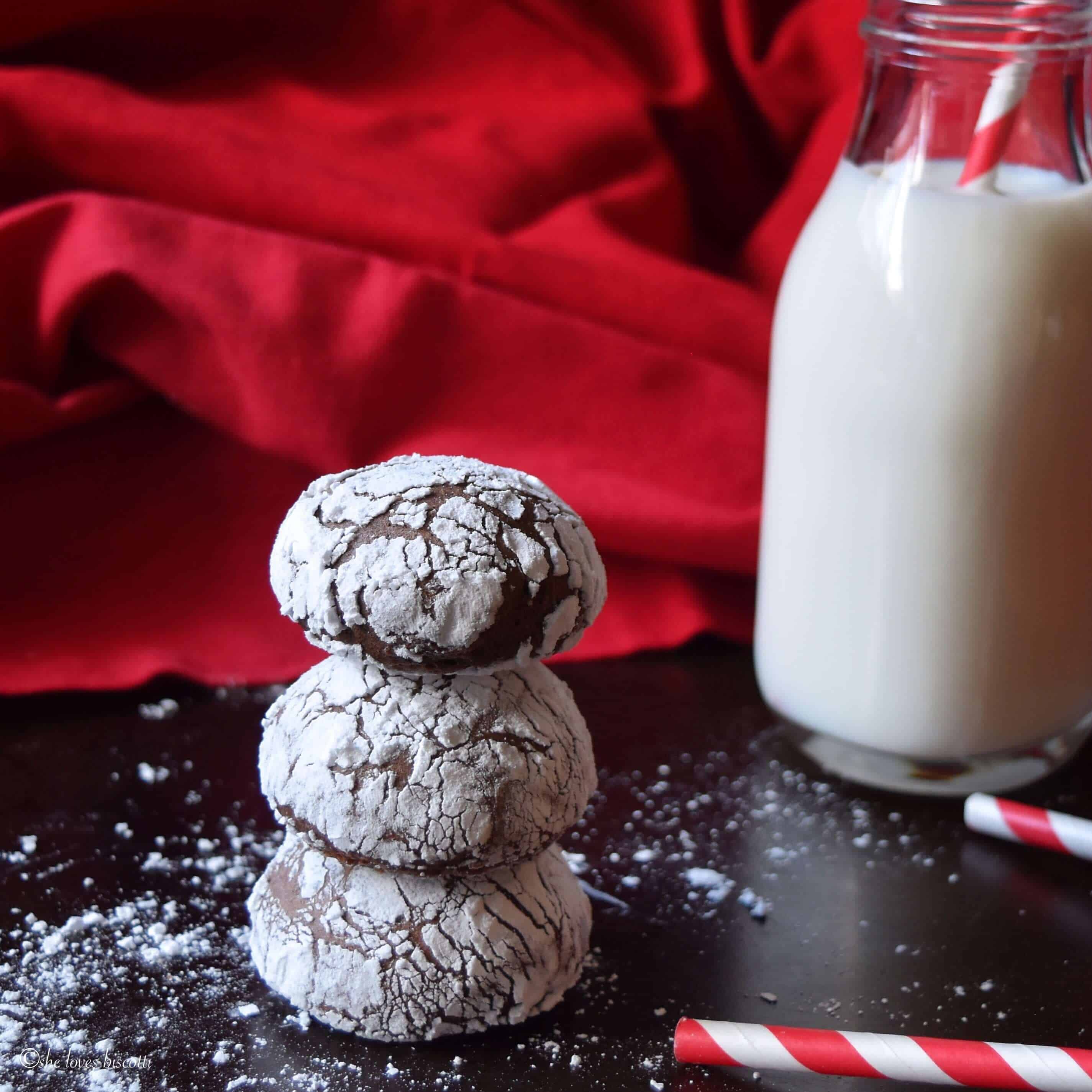 A close up of Italian Chocolate Crinkle Cookies.