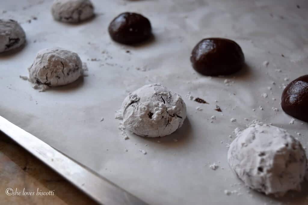 Drop cookies on a cookie sheet.