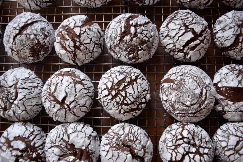 Italian Chocolate Spice Cookies on a cooling rack.