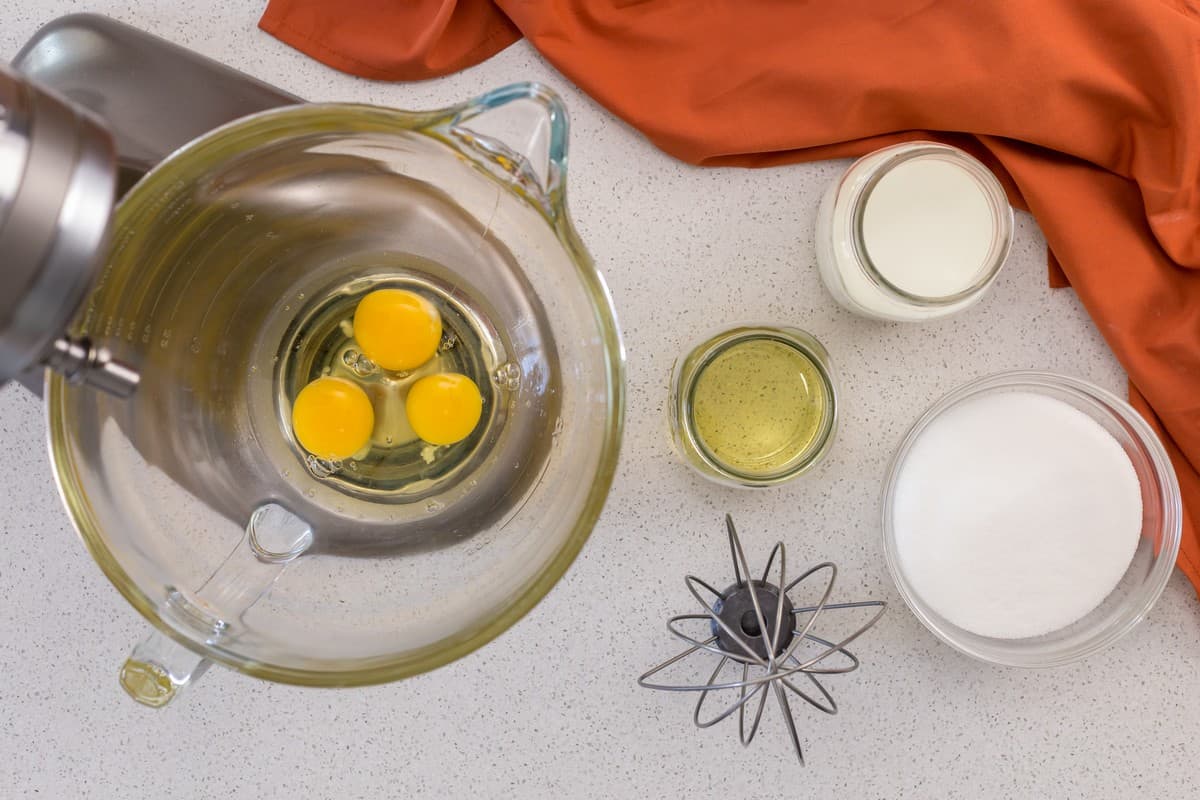 An overhead shot of the wet ingredients about to be combined.