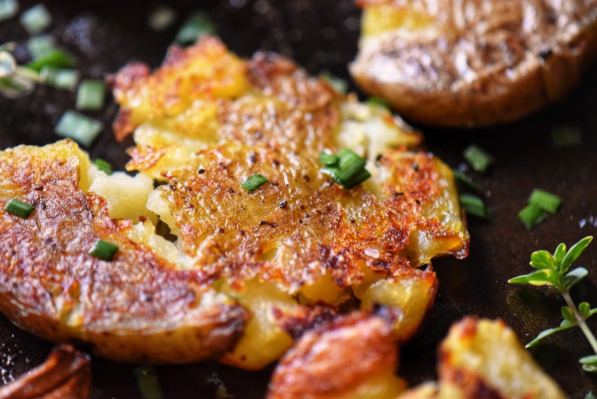 Crispy potatoes on a sheet pan.