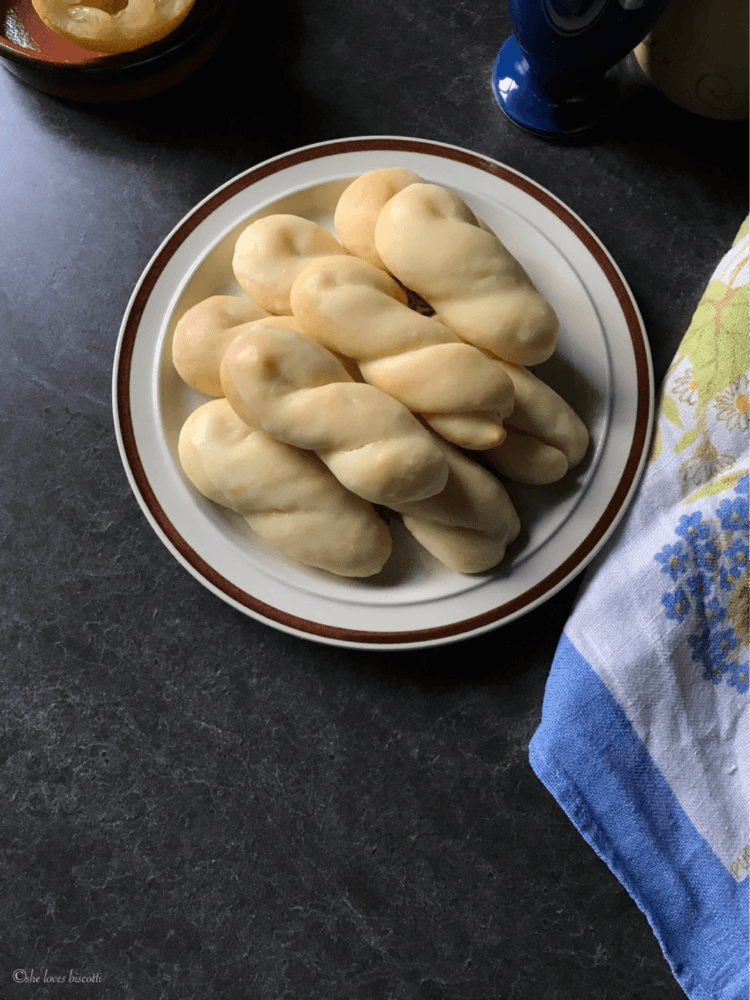 Overhead view of plate of lemon cookies.