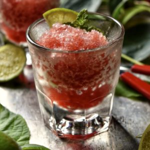 Watermelon ice in a glass.