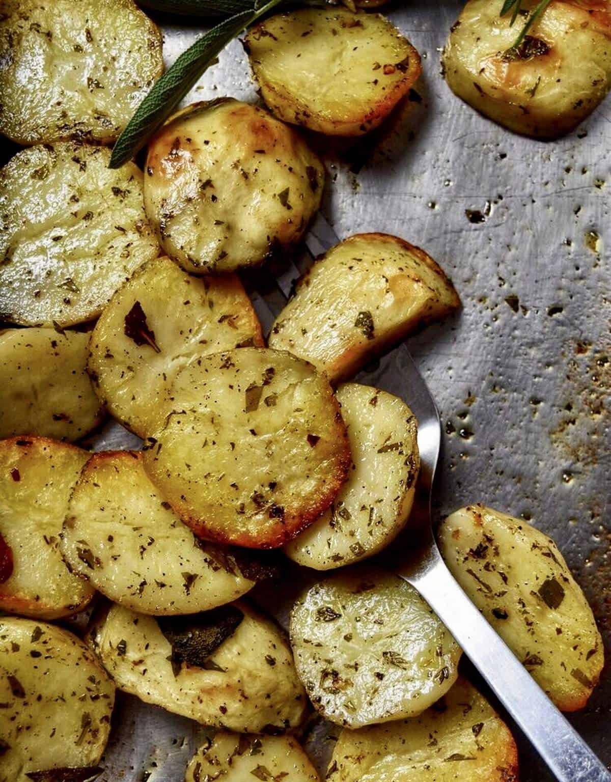Overhead shot of Crispy Italian Oven Roasted Garlic Potatoes