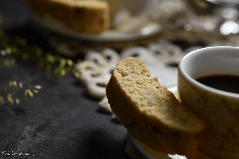 Close up of a sliced Almond Biscotti.